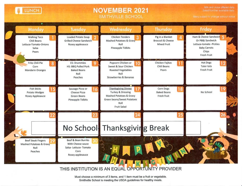 November Lunch Calendar