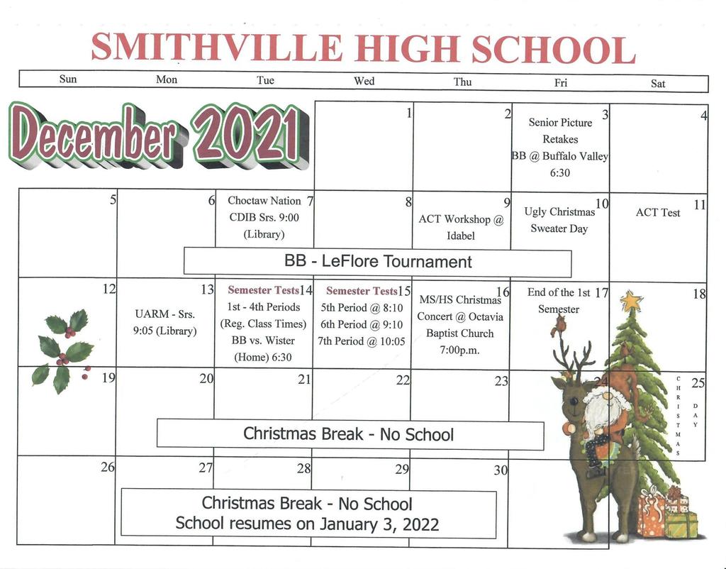 December High School Calendar