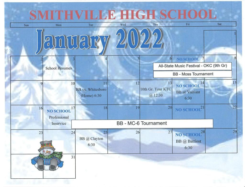 January High School Calendar