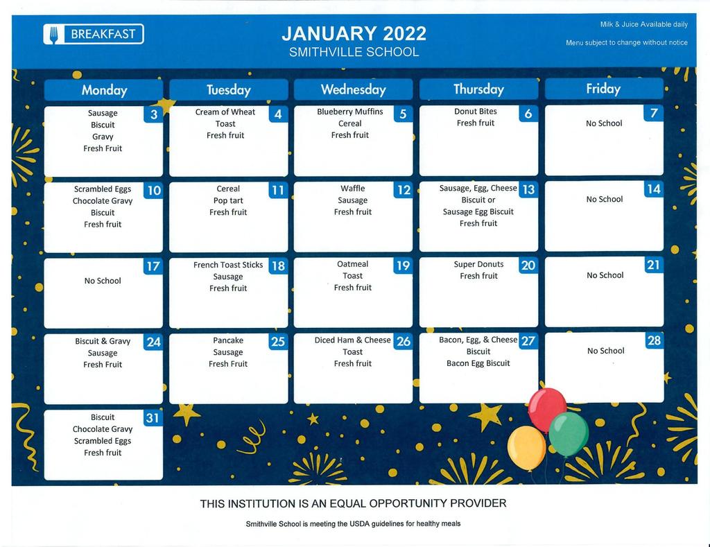 January Breakfast Calendar