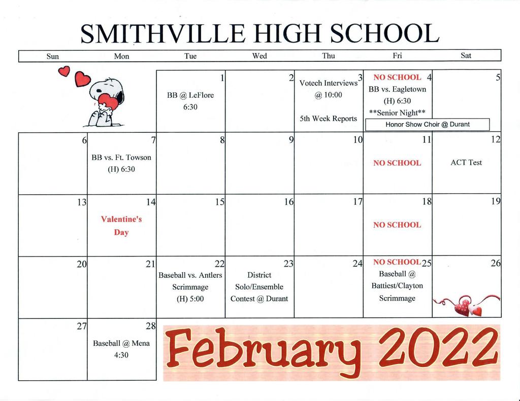 February High School Calendar