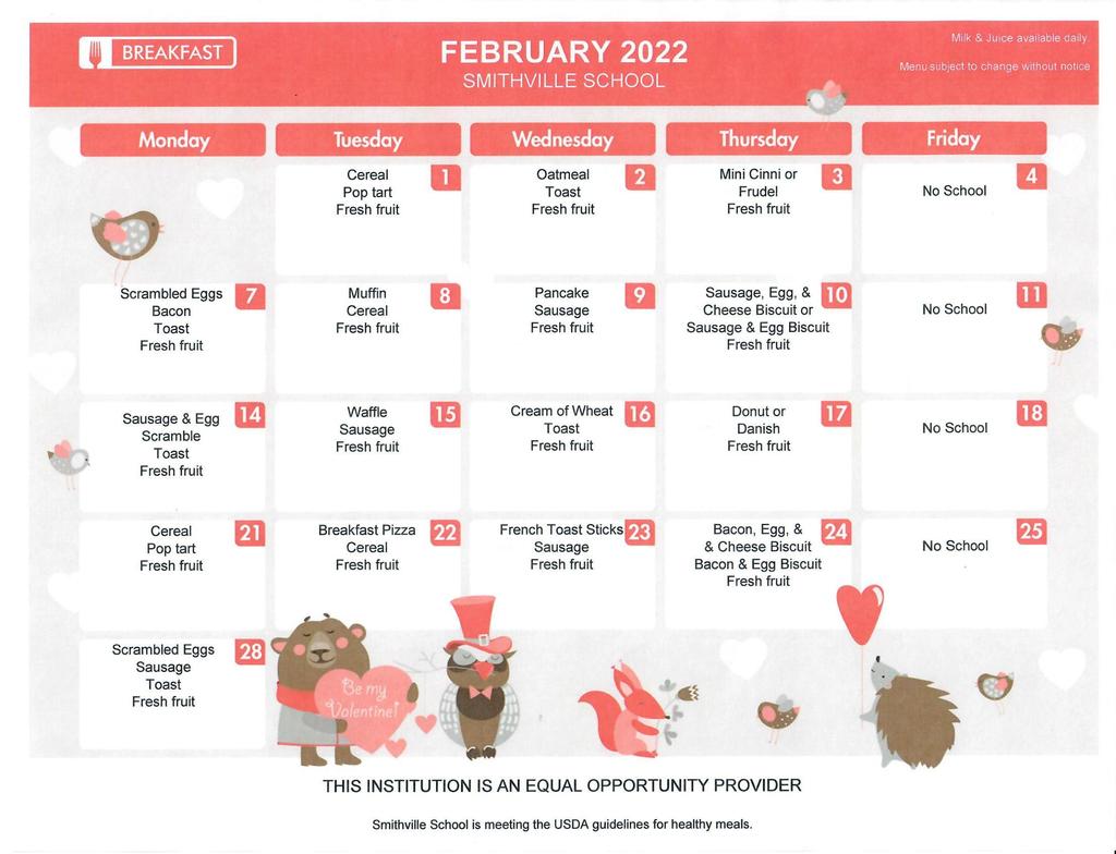 February Breakfast Calendar