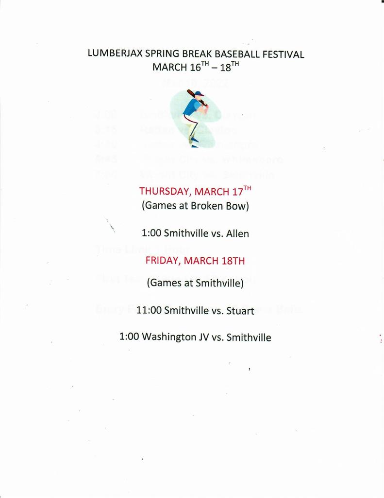 Lumber Jax Spring Break Baseball Festival March 16-18th